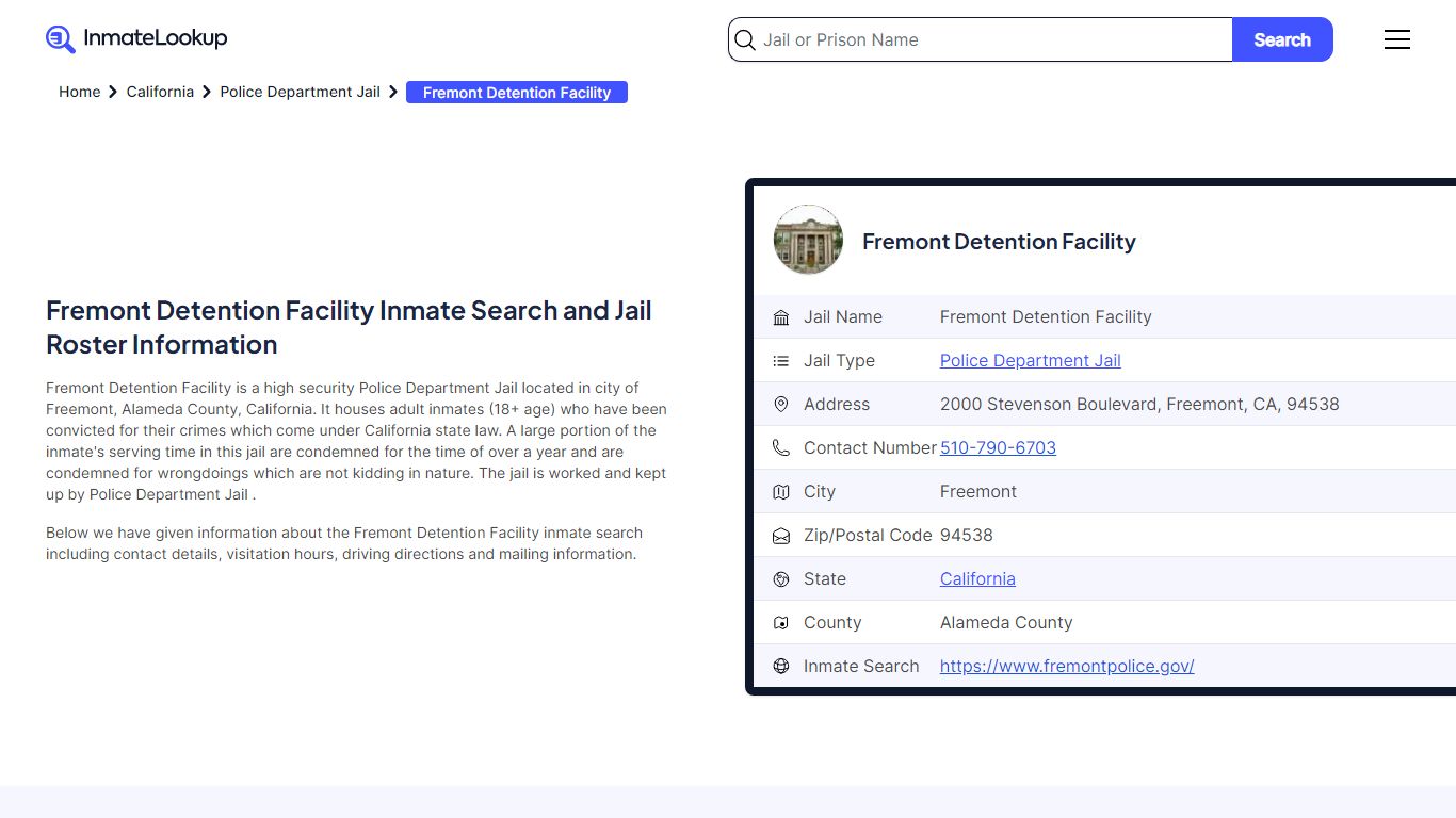 Fremont Detention Facility (CA) Inmate Search California - Inmate Lookup